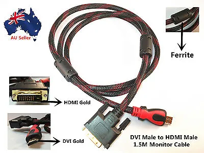 $9.99 • Buy Premium DVI-D To HDMI Cable Male To Male Gold-Plated TV Monitor Etc