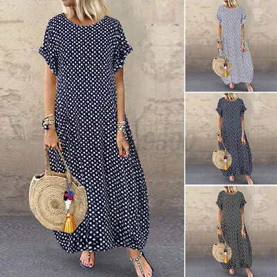 AU STOCK ZANZEA Women Short Sleeve Maxi Sundress Kaftan Caftan Polka Dot Dress • $12.63