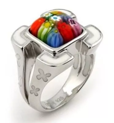 Alan K. Square Ring. 925 St/Silver & Millacreli Multi-Color Faceted Murano Glass • $113.16