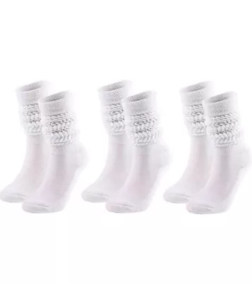 3 Pairs White Women Slouch Socks Cotton Scrunch Knee Knee High Knit Socks  • £9.49