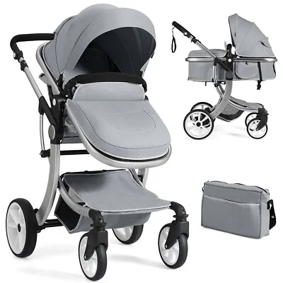 2 In 1 Baby Stroller Pushchair Convertible Reversible Bassinet Pram W/Rain Cover • £167.95