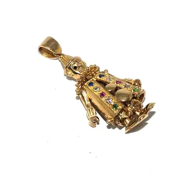 Ladies/womens 9ct Yellow Gold Articulated Clown Pendant Set With CZ Stones • £360