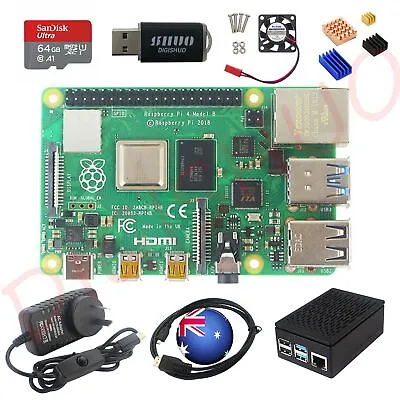 Raspberry Pi 4B Model B 2/4/8GB RAM DIY Kit Case Fan 64G SD Card Micro-SD HDMI • $229.99