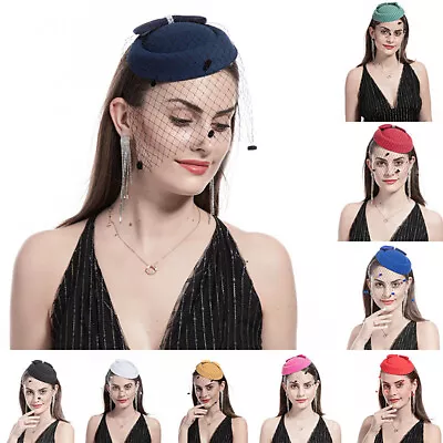 £3.77 • Buy Vintage Royal Pillbox Hat Mesh Veil Fascinator Headpiece Clip Wedding Party Cap