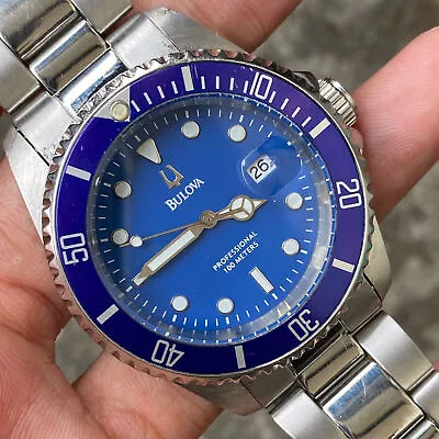 RARE Bulova Professional 100 Meter Blue Dial Diver Watch Swiss Vintage • $688.81