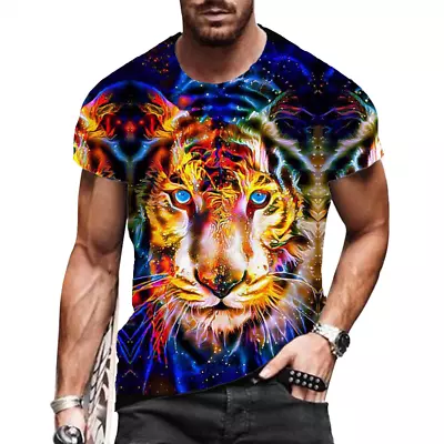 T-Shirt Men's Colorful Tiger Head Fashion Sleeve Casual Silky Tee • $19.86