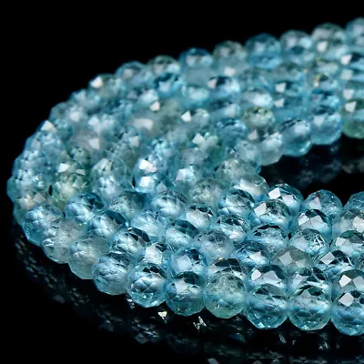 Natural Aqua Blue Apatite Grd AAA Micro Faceted Round 3MM 4MM Beads 15 Inch(P82) • $8.99