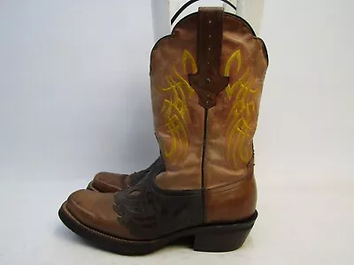 Rio Grande Mens Size 9 D Brown Leather Square Toe Cowboy Tooled Stockman  Boots • $47.49