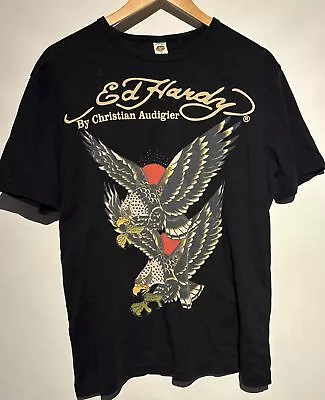 Vintage Y2K Ed Hardy By Christian Audigier Mens Black Eagle T Shirt XL Made USA • £29.98