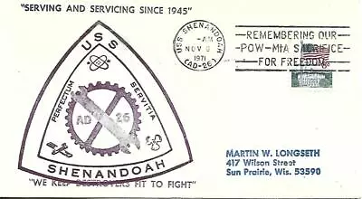 SHENANDOAH (AD-26) 9 November 1971 Locy Type 7t(n+u) (USS) (POW/MIA) • $3.50