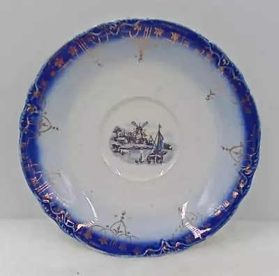 Delft Imperial China SVOC Vintage Windmill Boat Cattle Center Blueflow Gold Rim • $19.99