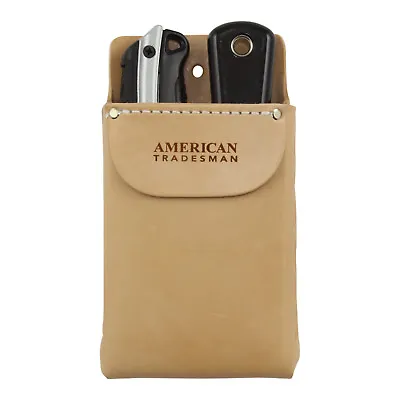 American Tradesman 918F - Top Grain Leather Box Shaped Tool Pouch W/ Pocket Flap • $20.99