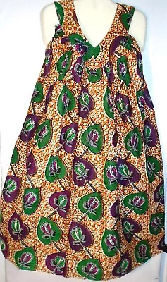 Advance Womens Dress Sundress Mumu Cotton Free Size Fits 1X 2X Orange Purple • $19.99