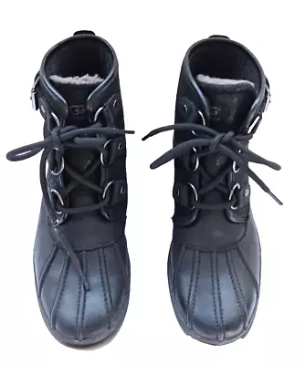 UGG Australia Black Cecile Lace Up Waterproof Duck Boots 1007999 Womens Size 7? • $12.99