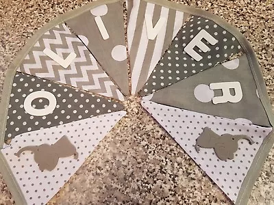 Personalised Bunting -baby Elephants- Grey Mix- £1 Per Flag- Any Name - Free P&p • £1