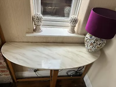 Marble & Oak Half Moon Console Table Great Condition • £65