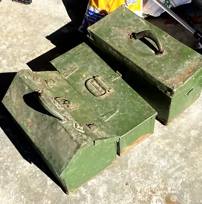 Three Vintage Industrial Metal Tool Boxes Green Primitive For Decoration • $29.99