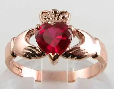 Divine 9ct Rose Gold Indian Ruby Claddagh Ring-free Resizing On Thhis Piece • $399