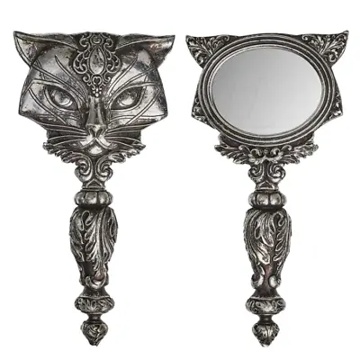 £18.99 • Buy ALCHEMY SACRED CAT HAND MIRROR Gothic Dressing Table Silver Finish Steampunk