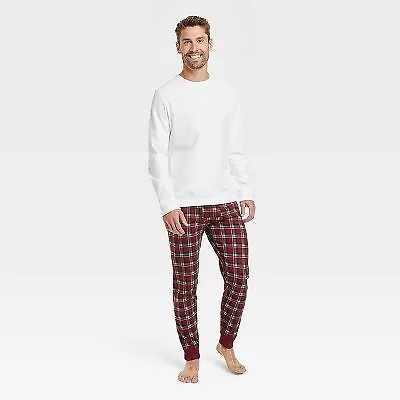 Men's 2pc Plaid Joggers And Long Sleeve Crewneck T-Shirt Pajama Set - • $15.03