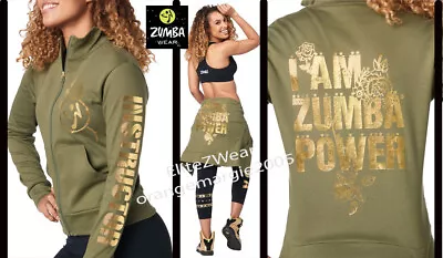 ZUMBA INSTRUCTOR Zip-Up Cardigan Jumper Jacket Gold Foil U.K.Zin CONVENTION XS/S • £66.50