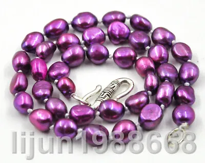 £8.39 • Buy New 8-9mm Deep Purple Baroque Freshwater Cultured Pearl Necklace 17  Tibet Clasp