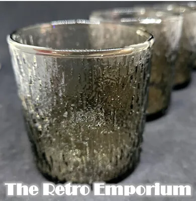 4 RETRO CROWN CORNING  TUMBLERS - GREY SMOKE  BARK TEXTURED 3 Inches Whiskey • $5