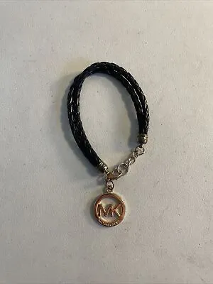 Michael Kors Bracelet W/ 1  Gold Tone Charm & 6.5  Black Braided Leather Cord • $29.99