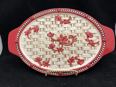 Temptations By Tara Red Floral Lace Basketweave Lid-it Trivet 10 1/4” • £10.25