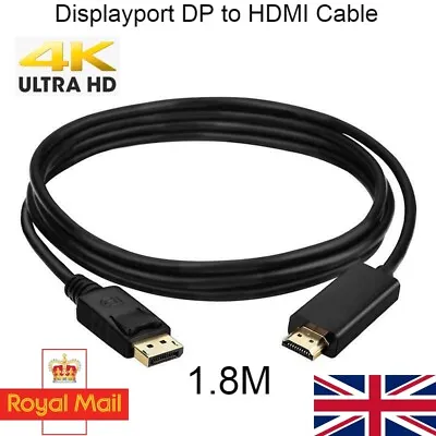DisplayPort DP To HDMI Cable Adapter For Lenovo Dell HP Asus Laptop 1.8M • £4.99