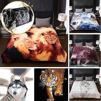 3D Animal Print Throw Soft Warm Faux Fur Fleece Sofa Bed Blanket Double King • £13.99