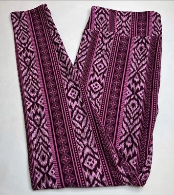 NEW LuLaRoe TC Leggings PINK BURGUNDY AZTEC Southwest Western SW Line STRIPE Art • $19.56