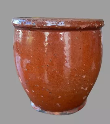 Antique Glazed Redware Apple Butter Crock Reddish Brown VA PA Or NC • $149.96