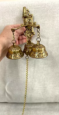 Vintage 3 Bells Solid Brass Welcoming Shopkeeper Entry Door Chime • $40