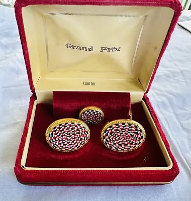 Vintage Cufflink Set Italian Grand Prix Mosaic SWANK Boxed EUC • $29.79