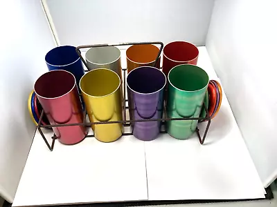 VTG Set Of 8 Aluminum Tumblers Glasses Rainbow Colors Perma Hues 13 Oz. RACK+ • $55