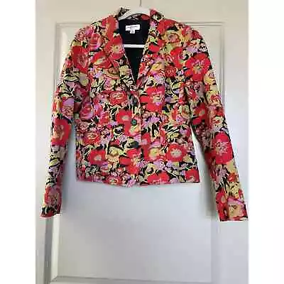 Isaac Mizrahi Target Blazer Womens M Red Multi Color Floral Cotton Long Sleeve • $15.30