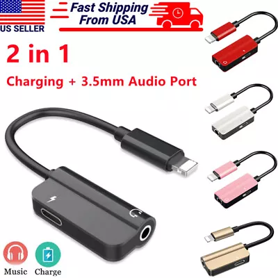 2 In 1 Audio Splitter Adapter 3.5mm Headphone Jack Adapter & Charger For IPhone • $4.49