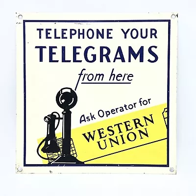🔥vtg Telephone Your Telegram Western Union Metal Tin Sign 14  X 14 🔥 • $99.99