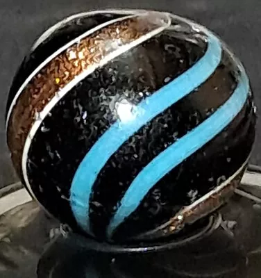 Antique HTF German LUTZ Marble Opaque Black Blue Bands .74  Very Nice Marble • $54