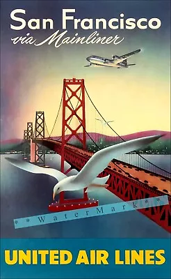 San Francisco California 1950 Vintage Poster Print Retro Style Air Travel Art • $27.45