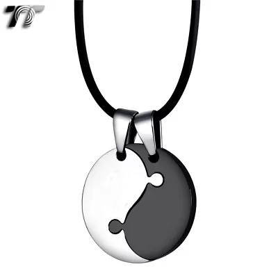 TT Two-Tone Black Stainless Steel YING&YANG Pendant Necklace For Couple (NP166) • $18.39