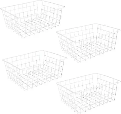 MIVIDE 4PCS White Metal Wire Storage Baskets Freezer Baskets For Chest Small • £26.52