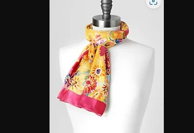 Designer Scarf Floral Rectangle Striped Bright Pink Yellow Bee M. Nicole VanDam • $17