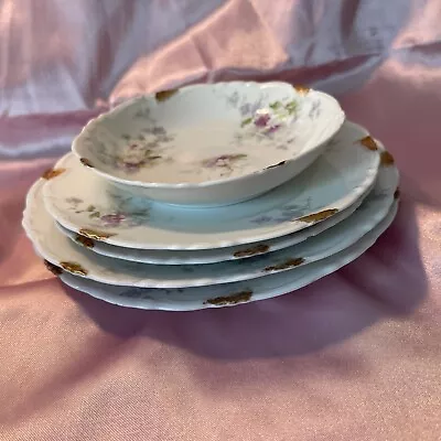 C Ahrenfeldt Limoges France Purple Yellow Flowers Gold Plates Bowl • $19.99