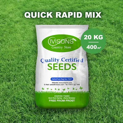 20kg Ivisons Fast Growing Rapid Lawn Recovery Grass Seed Quick Repair Pets Dogs • £89.50