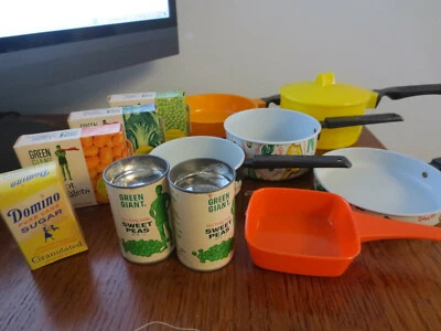 $28 • Buy Wonderful Vintage Toy Kitchen Miniature Pots Pans Food Packages Lot