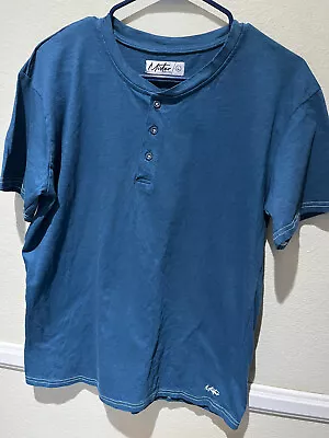 Mister New York  Men's Sz L Blue Henley Short Sleeve Cotton Shirt • $9.95