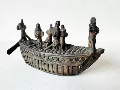 Vintage Dhokra Art Men On Boat Tribal Folk Art Brass Metal • $10