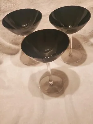 Set Of 3 Giant Black Crystal Martini Glasses Huge Onyx Stemware Oversized Wine • $49.99